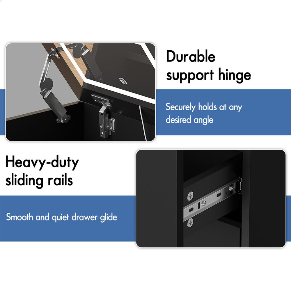 ALFORDSON 2x Dressing Table Stool Set 3-in-1 Makeup Mirror Vanity Desk Black