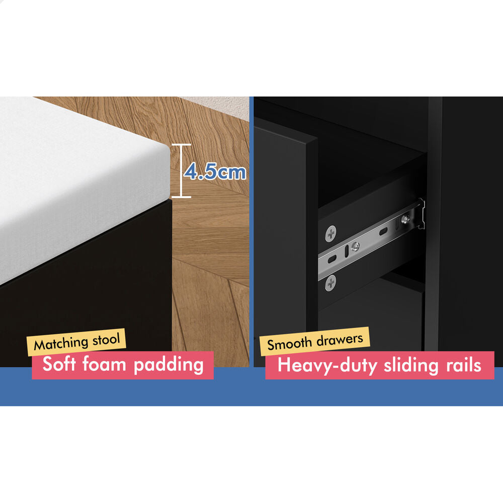 ALFORDSON 2x Dressing Table Stool Set 2-In-1 Makeup Mirror Vanity Desk Black