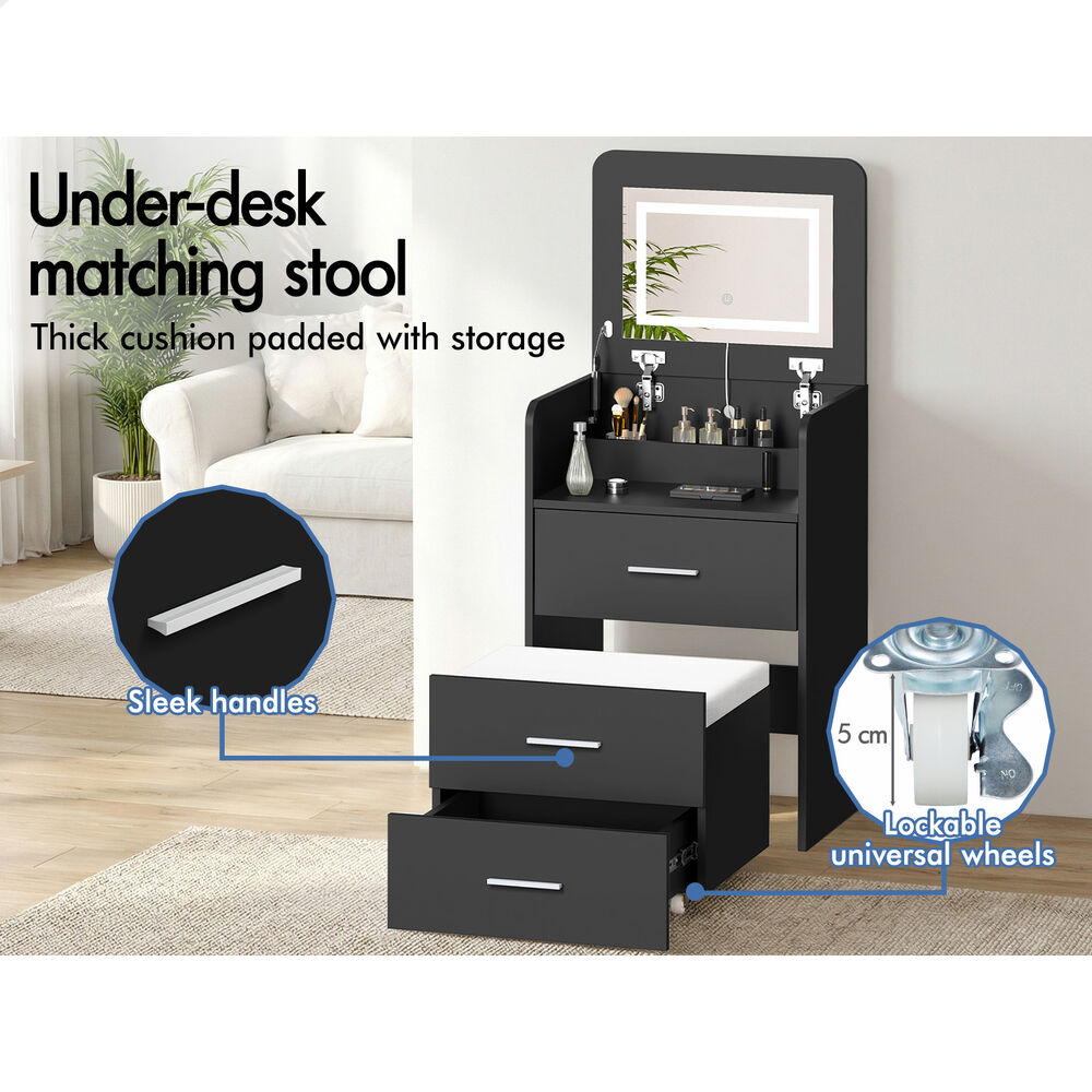 ALFORDSON 2x Dressing Table Stool Set 2-In-1 Makeup Mirror Vanity Desk Black