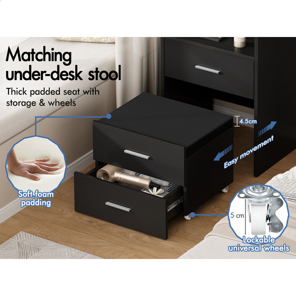 ALFORDSON Dressing Table Stool Set 3-in-1 Makeup Mirror Vanity Desk Black