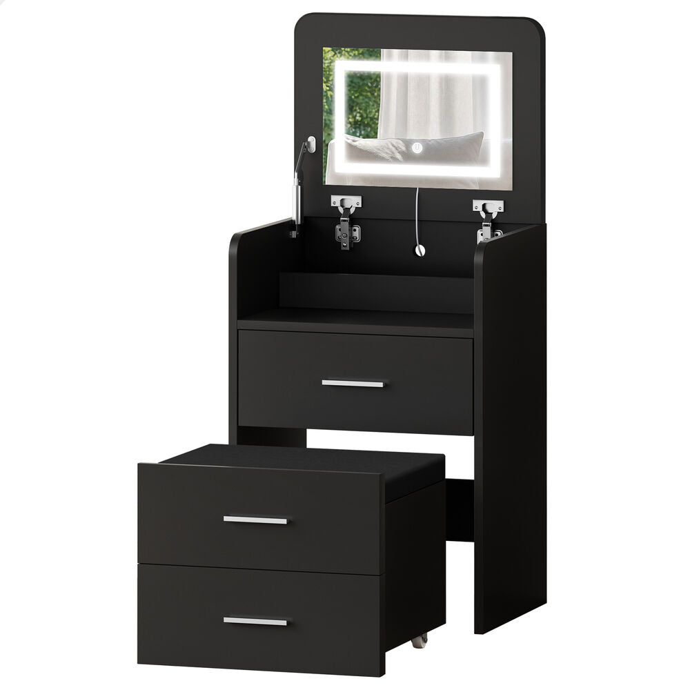 ALFORDSON Dressing Table Stool Set 3-in-1 Makeup Mirror Vanity Desk Black