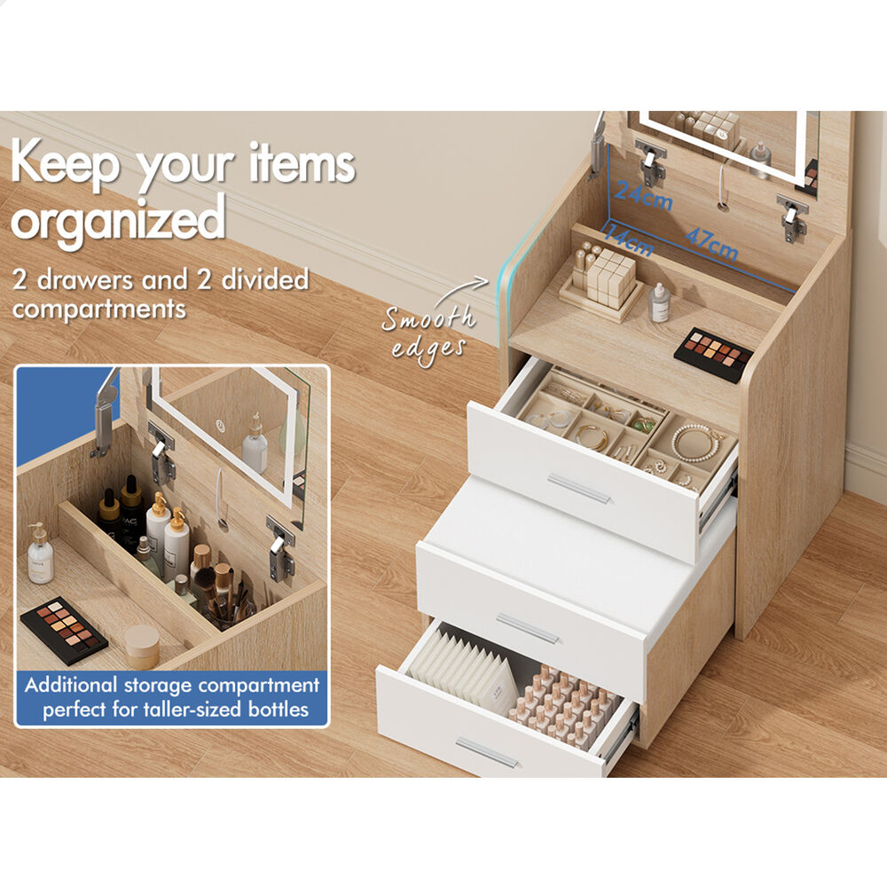 ALFORDSON 2x Dressing Table Stool Set 3-in-1 Makeup Mirror Vanity Desk Wood