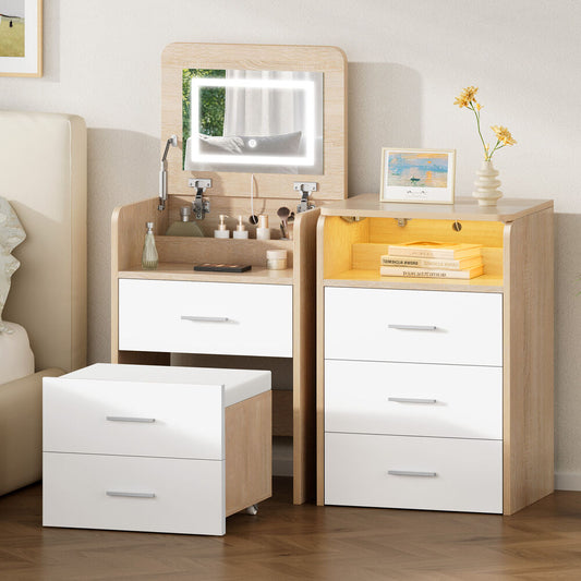 ALFORDSON 2x Dressing Table Stool Set 3-in-1 Makeup Mirror Vanity Desk Wood