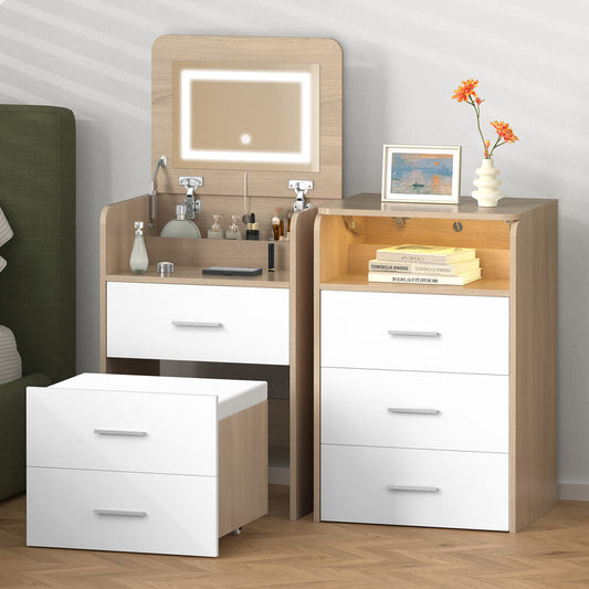 ALFORDSON 2x Dressing Table Stool Set 2-In-1 Makeup Mirror Vanity Desk Wood