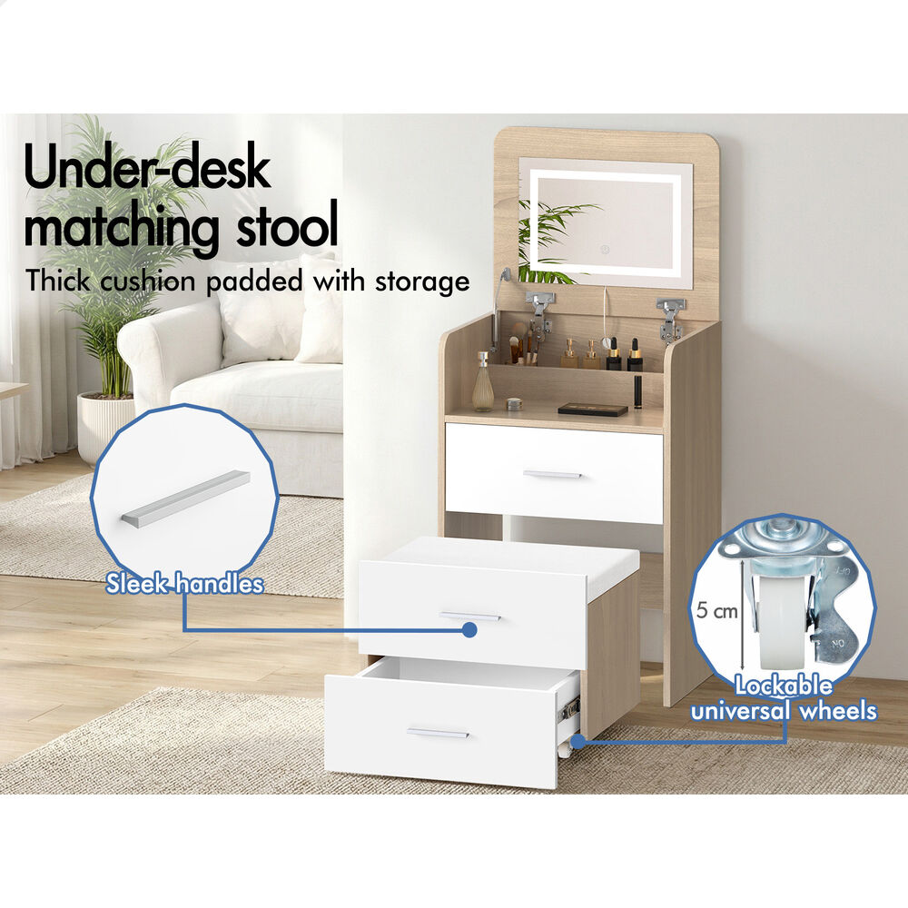 ALFORDSON 2x Dressing Table Stool Set 2-In-1 Makeup Mirror Vanity Desk Wood