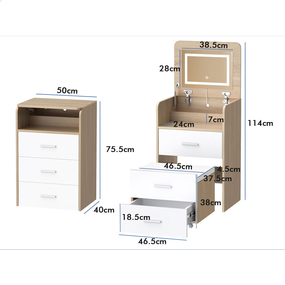 ALFORDSON 2x Dressing Table Stool Set 2-In-1 Makeup Mirror Vanity Desk Wood