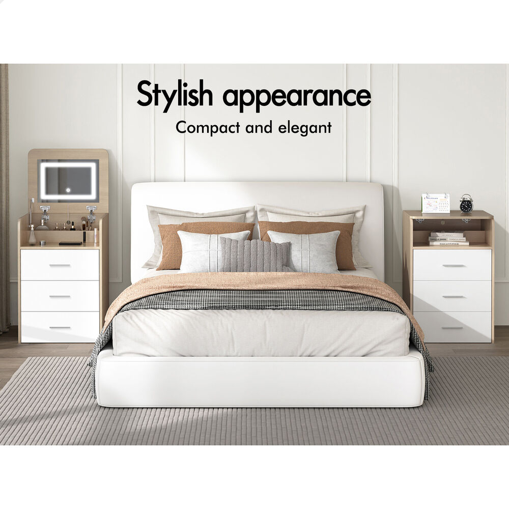 ALFORDSON 2x Dressing Table Stool Set 2-In-1 Makeup Mirror Vanity Desk Wood
