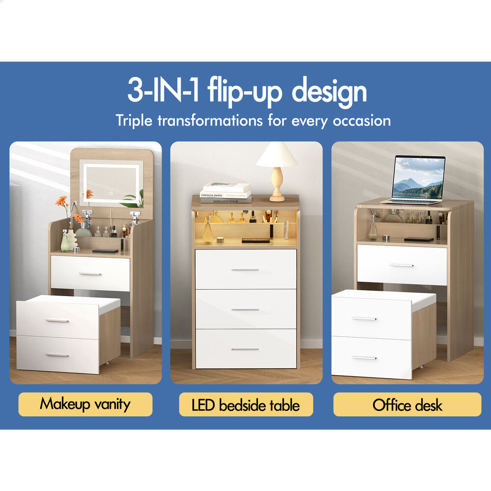 ALFORDSON Dressing Table Stool Set 2-In-1 Makeup Mirror Vanity Desk Wood