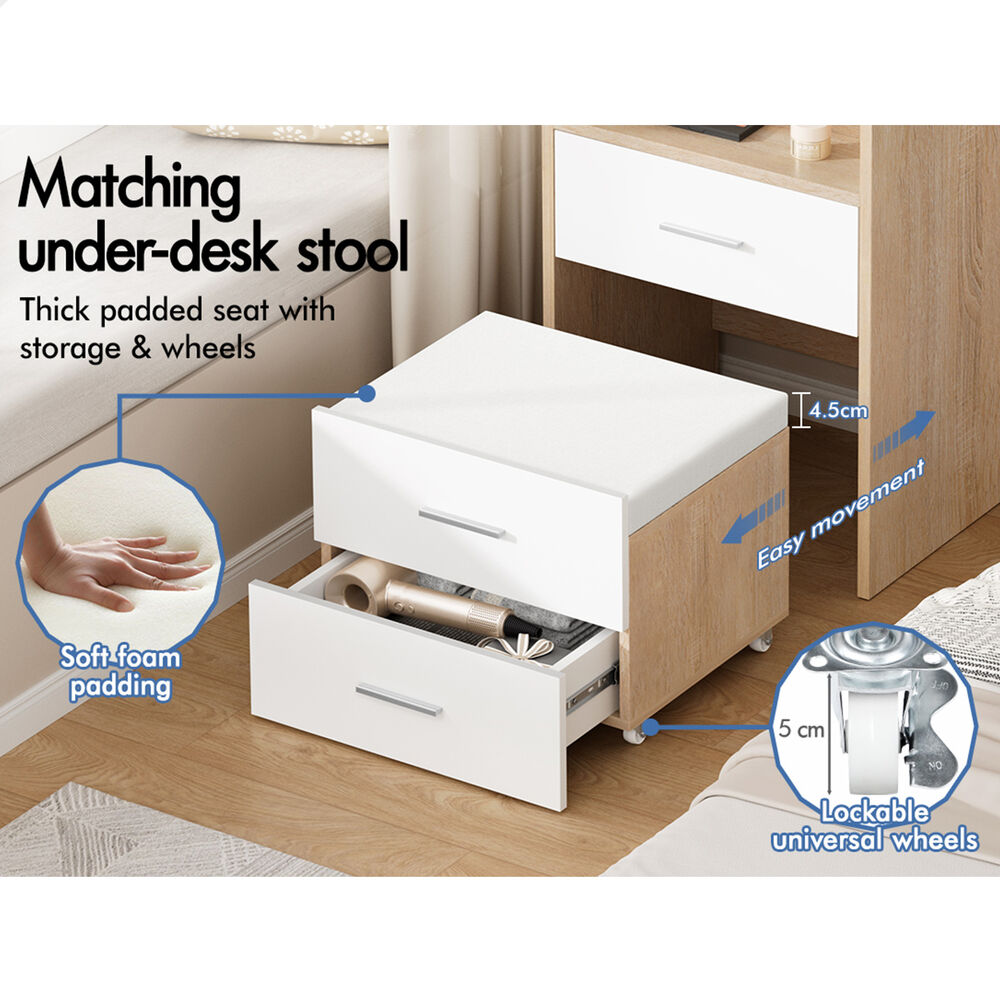ALFORDSON Dressing Table Stool Set 3-in-1 Makeup Mirror Vanity Desk Wood