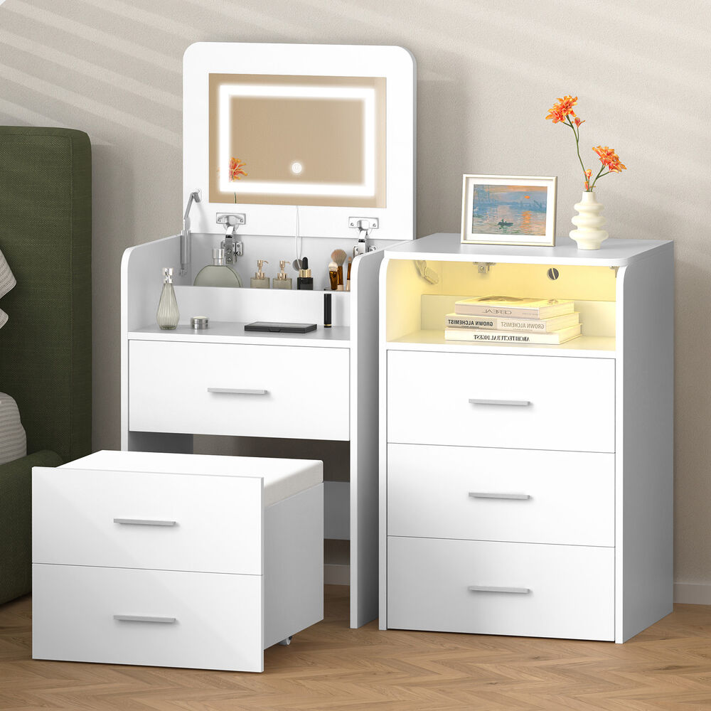 ALFORDSON 2x Dressing Table Stool Set 2-In-1 Makeup Mirror Vanity Desk White