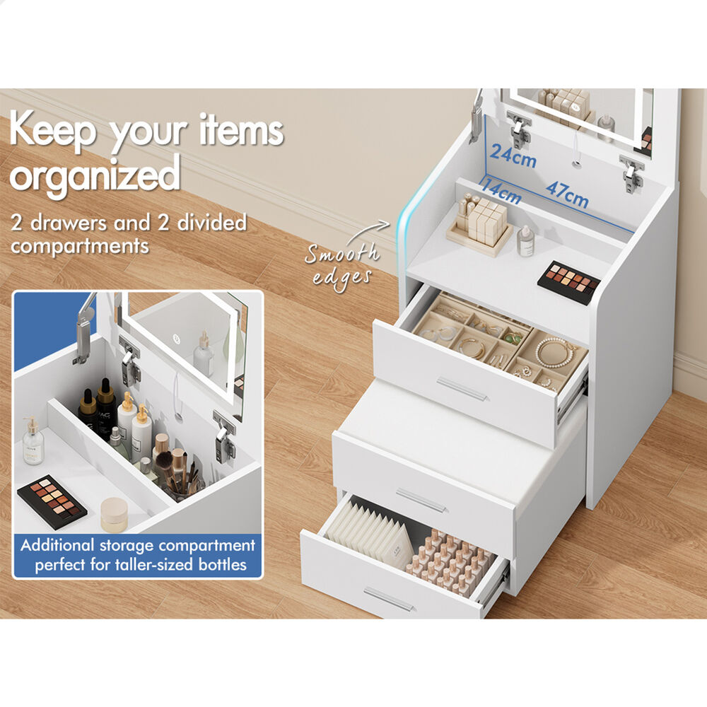 ALFORDSON 2x Dressing Table Stool Set 3-in-1 Makeup Mirror Vanity Desk White