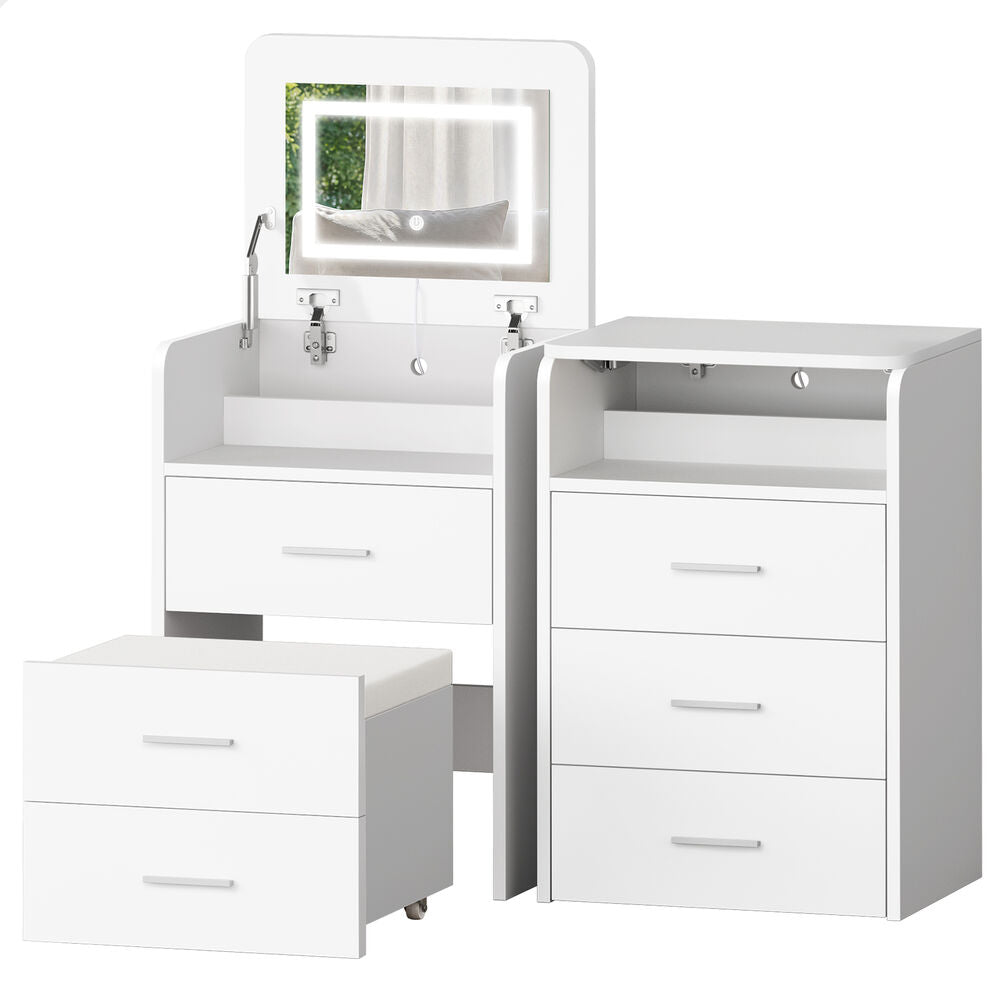 ALFORDSON 2x Dressing Table Stool Set 3-in-1 Makeup Mirror Vanity Desk White