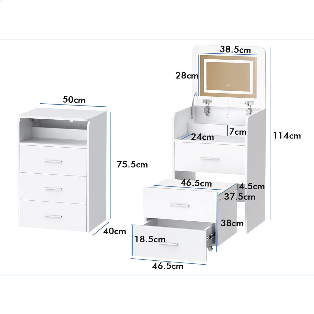 ALFORDSON 2x Dressing Table Stool Set 2-In-1 Makeup Mirror Vanity Desk White