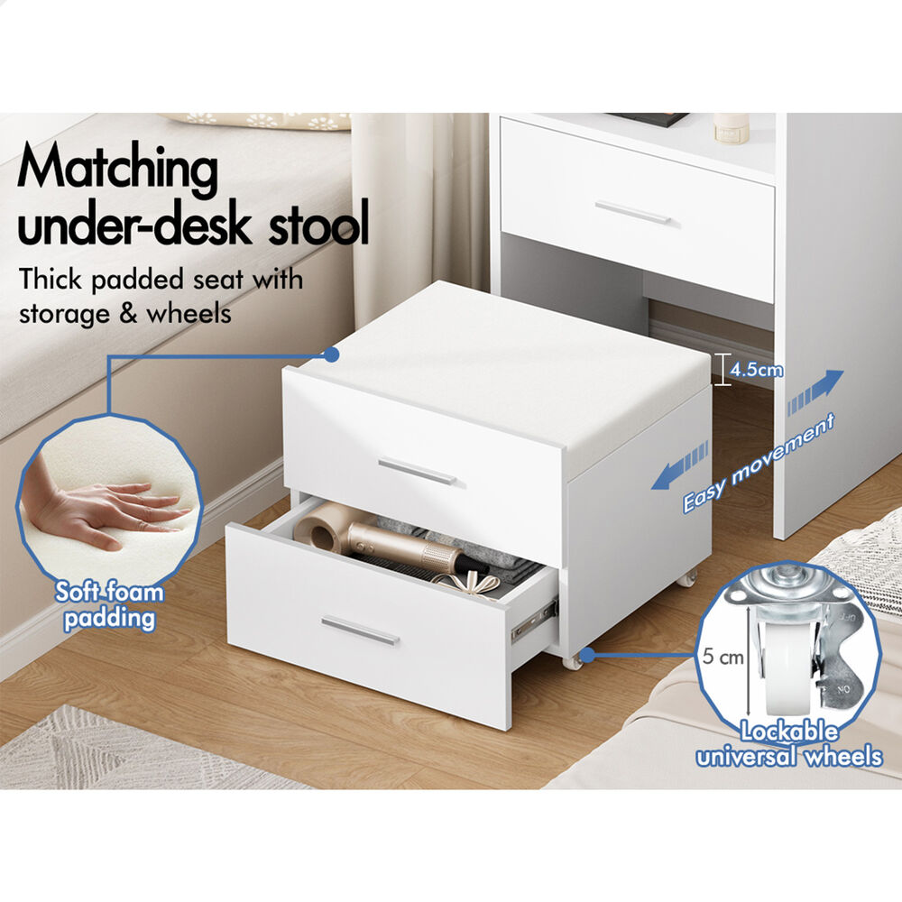 ALFORDSON Dressing Table Stool Set 3-in-1 Makeup Mirror Vanity Desk White