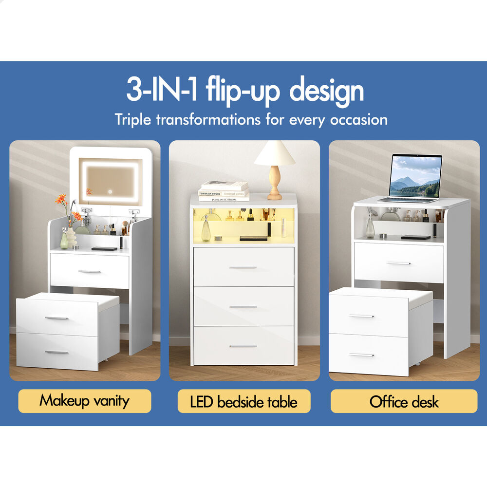 ALFORDSON Dressing Table Stool Set 2-In-1 Makeup Mirror Vanity Desk White