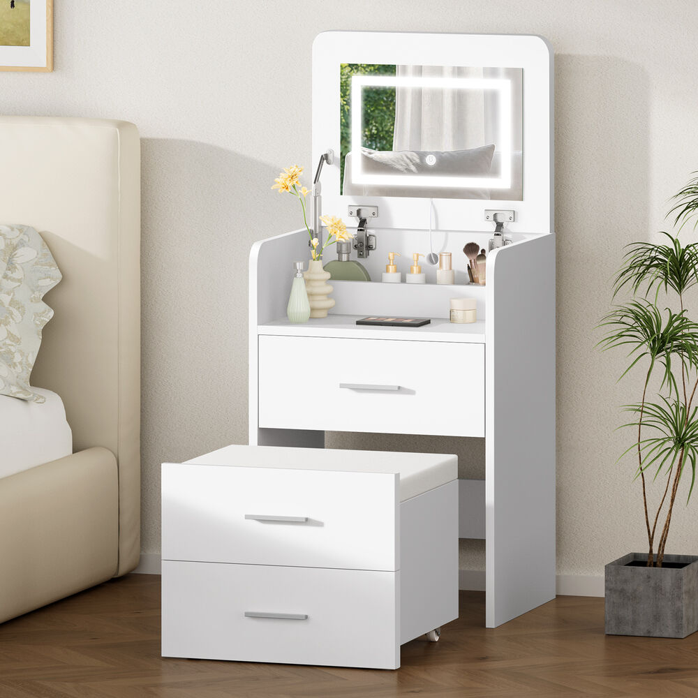 ALFORDSON Dressing Table Stool Set 3-in-1 Makeup Mirror Vanity Desk White