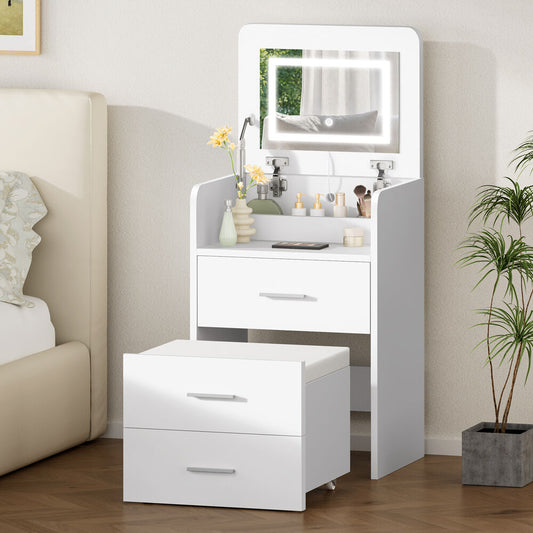 ALFORDSON Dressing Table Stool Set 3-in-1 Makeup Mirror Vanity Desk White