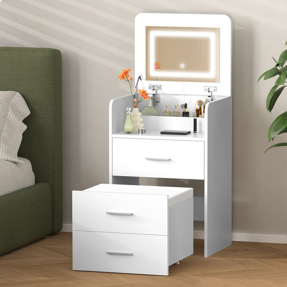 ALFORDSON Dressing Table Stool Set 2-In-1 Makeup Mirror Vanity Desk White