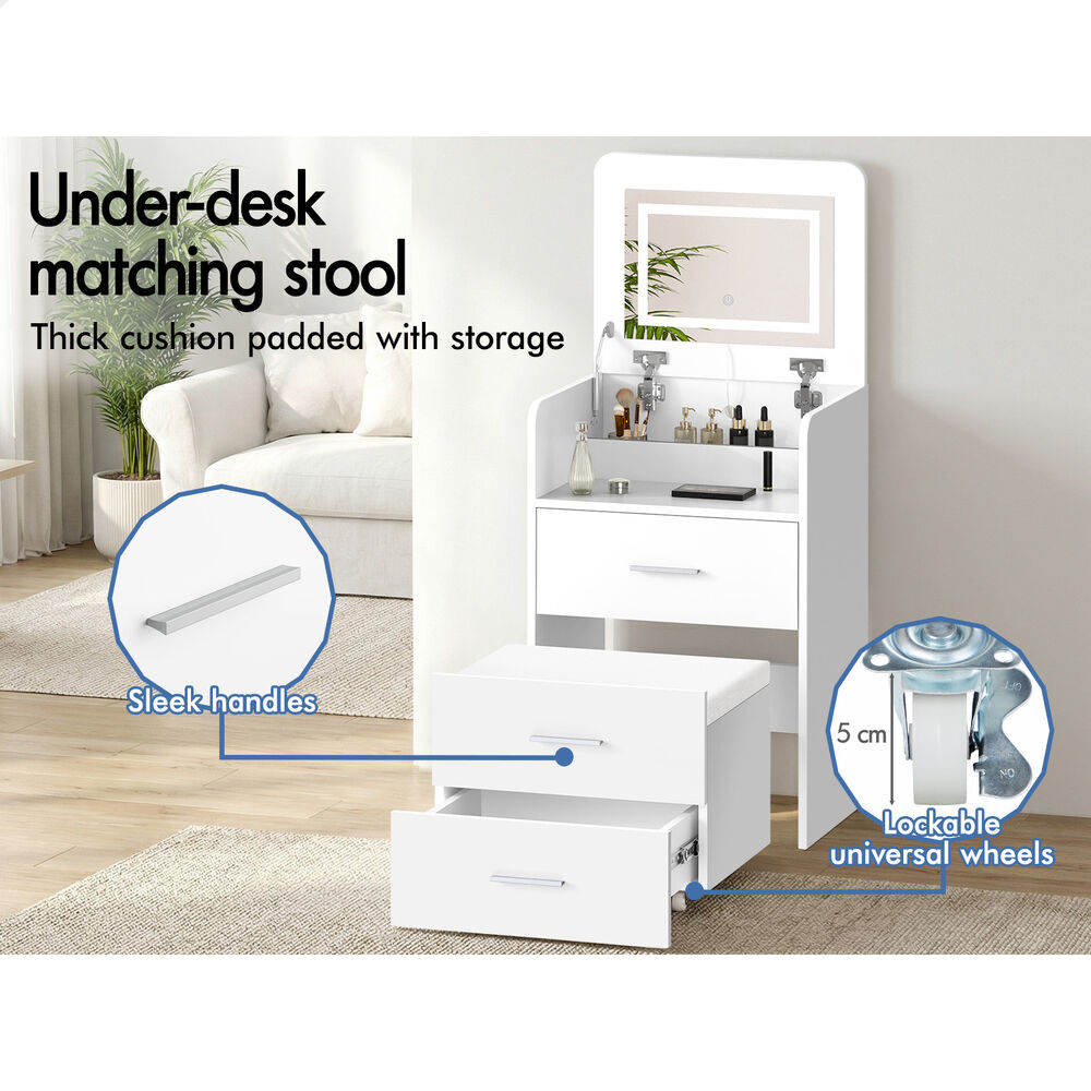 ALFORDSON Dressing Table Stool Set 2-In-1 Makeup Mirror Vanity Desk White