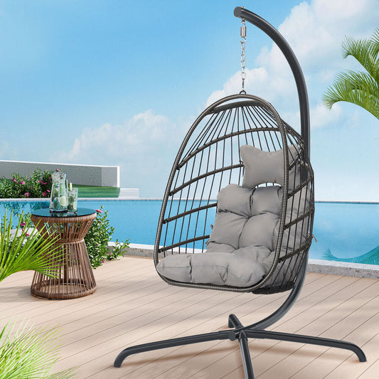 ALFORDSON Outdoor Egg Swing Chair Wicker Rattan Pod Foldable Seat Light Grey