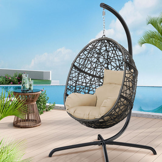 ALFORDSON Outdoor Egg Swing Chair Wicker Rattan Pod Basket Hanging Seat Beige