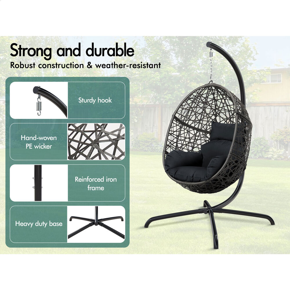 ALFORDSON Outdoor Egg Swing Chair Wicker Rattan Pod Basket Dark Grey