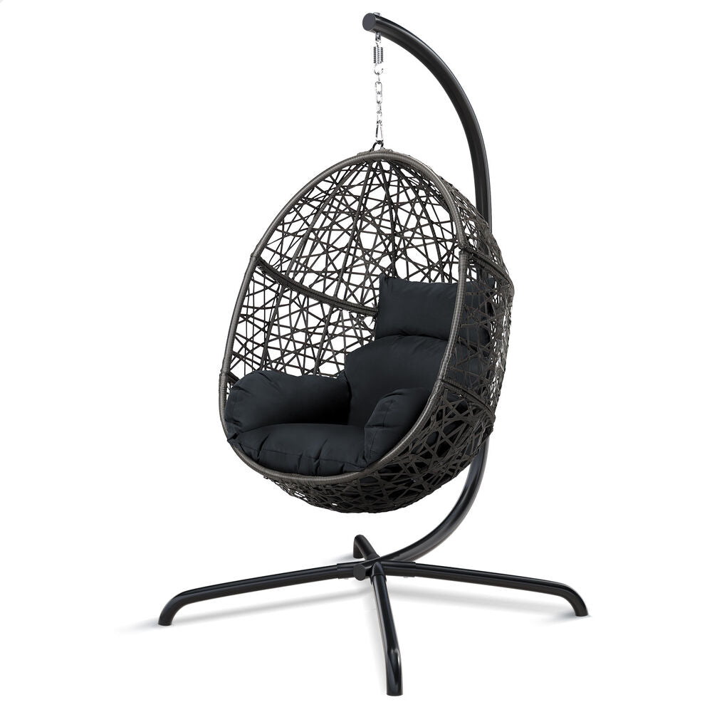 ALFORDSON Outdoor Egg Swing Chair Wicker Rattan Pod Basket Dark Grey