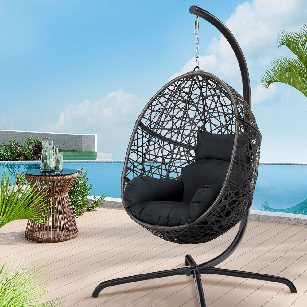 ALFORDSON Outdoor Egg Swing Chair Wicker Rattan Pod Basket Dark Grey