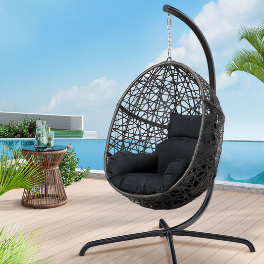 ALFORDSON Outdoor Egg Swing Chair Wicker Rattan Pod Basket Dark Grey