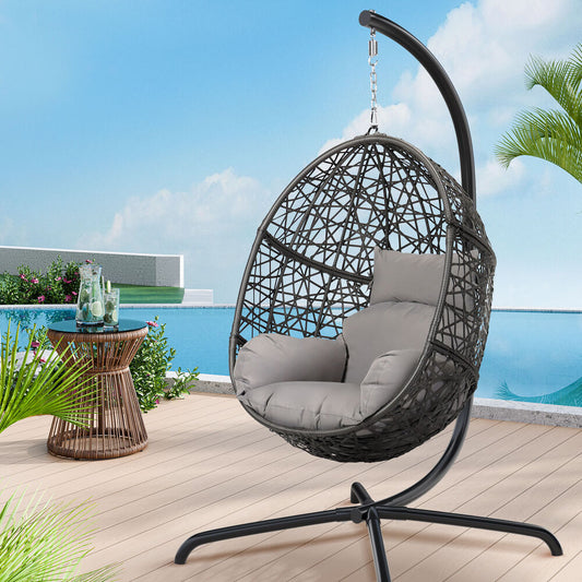 ALFORDSON Outdoor Egg Swing Chair Wicker Rattan Pod Hanging Seat Light Grey