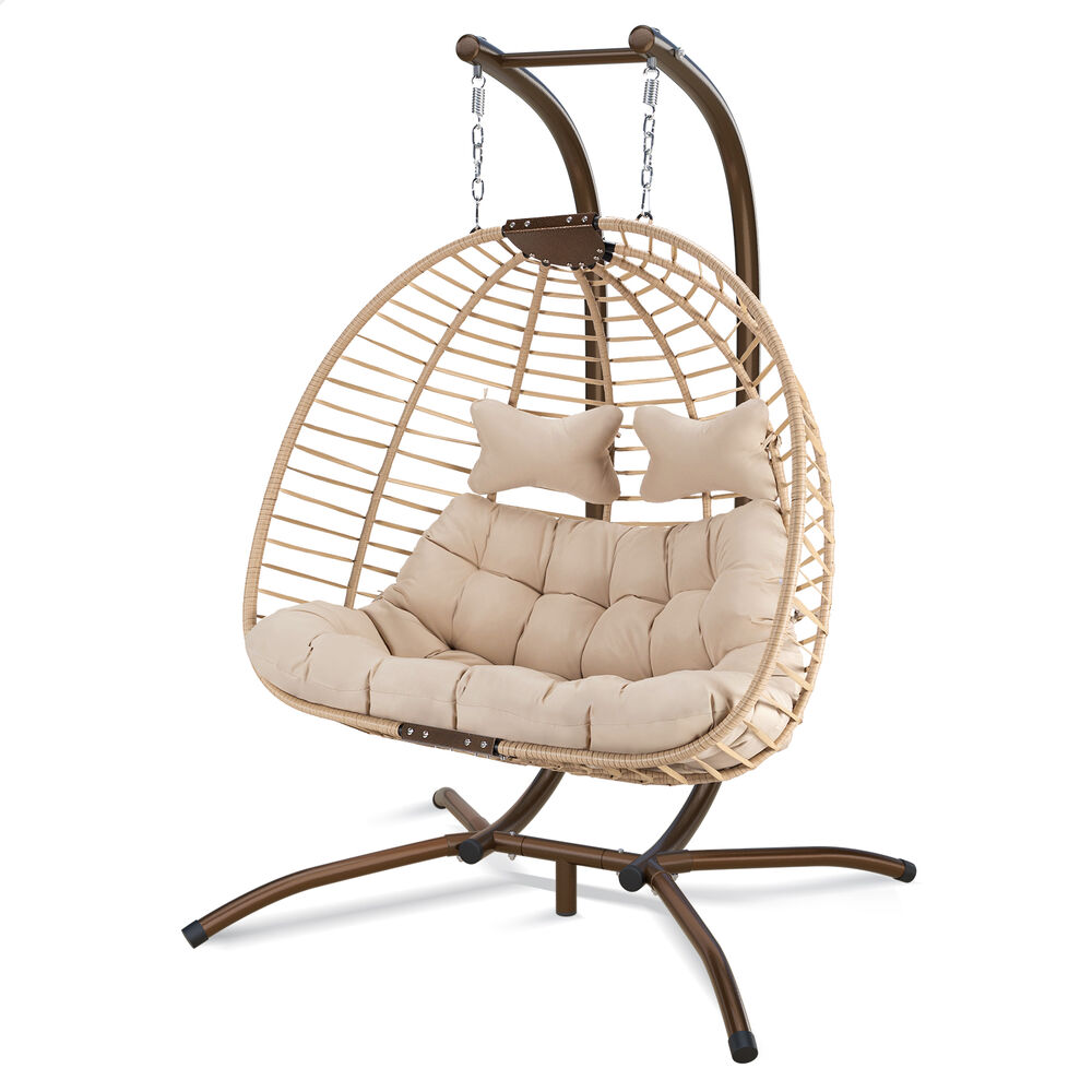 ALFORDSON Outdoor 2 Seater Egg Chair Wicker Rattan Pod Hanging Swing Beige