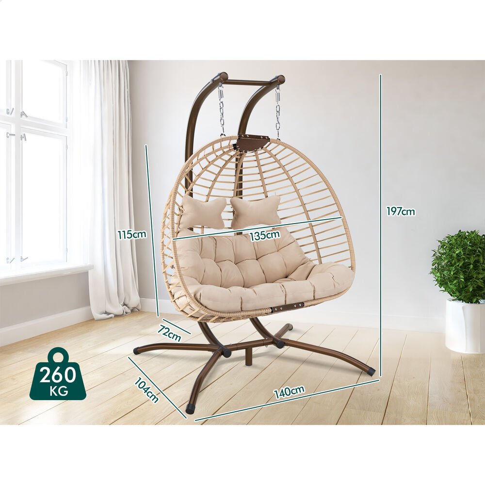 ALFORDSON Outdoor 2 Seater Egg Chair Wicker Rattan Pod Hanging Swing Beige