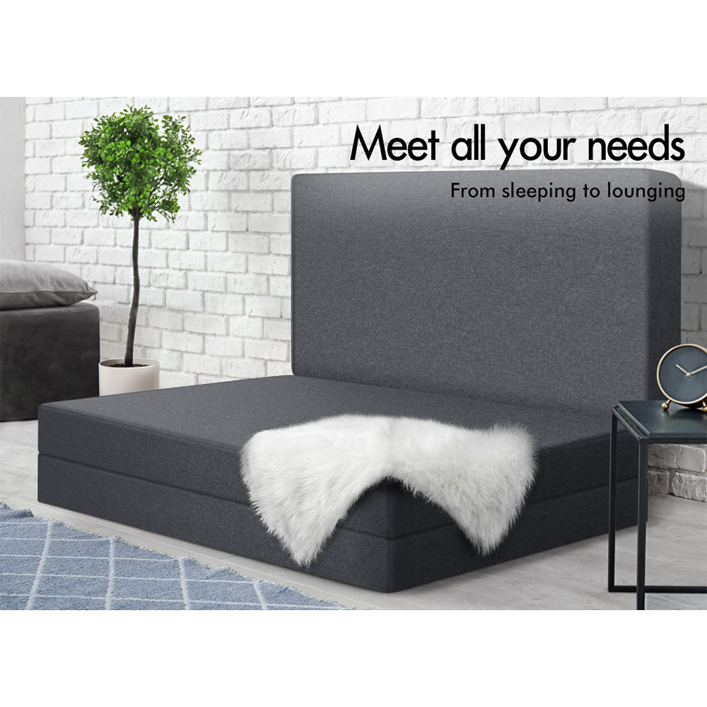 1 STARRY EUCALYPT Folding Mattress Fabric Foldable Sofa Lounge Foam Chair Portable Double