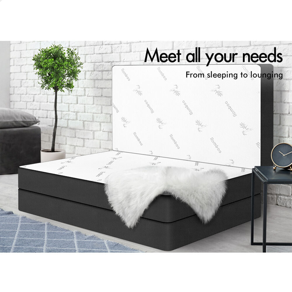STARRY EUCALYPT Folding Mattress Mesh Bamboo Fabric Foldable Lounge Double