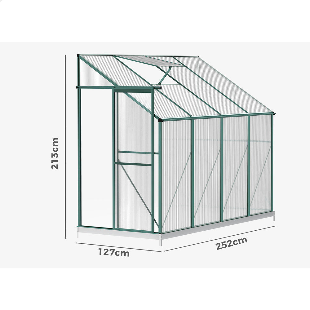 1.27x2.52x2.13M ALFORDSON Greenhouse Aluminium Polycarbonate Garden Storage Shed