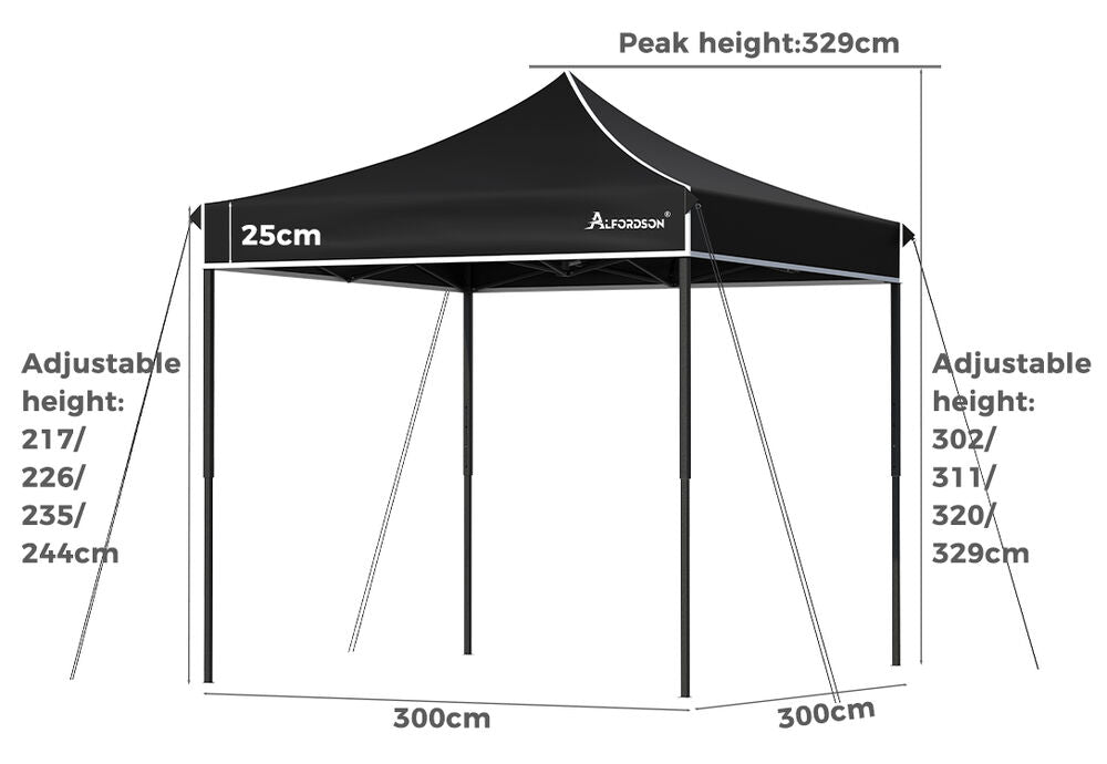 ALFORDSON Gazebo 3x3m Pop Up Marquee 600D Oxford Folding Outdoor Tent Black