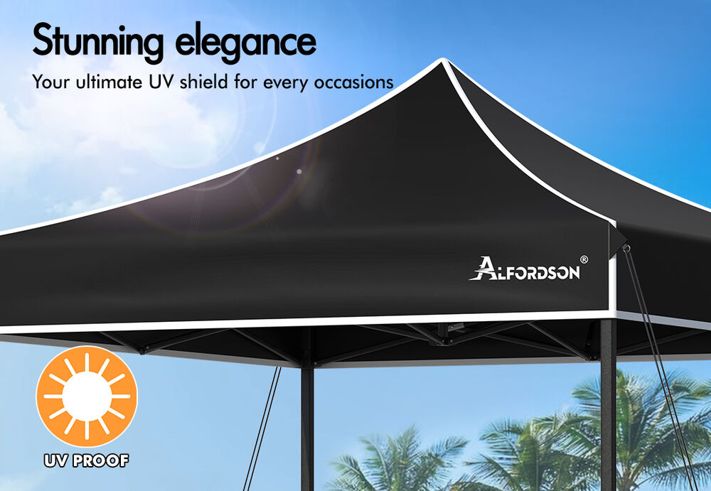 ALFORDSON Gazebo 3x3m Pop Up Marquee 600D Oxford Folding Outdoor Tent Black