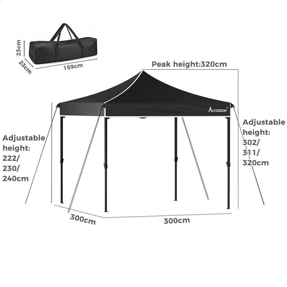 ALFORDSON Gazebo 3x3 Pop Up Tent Wedding Canopy Black
