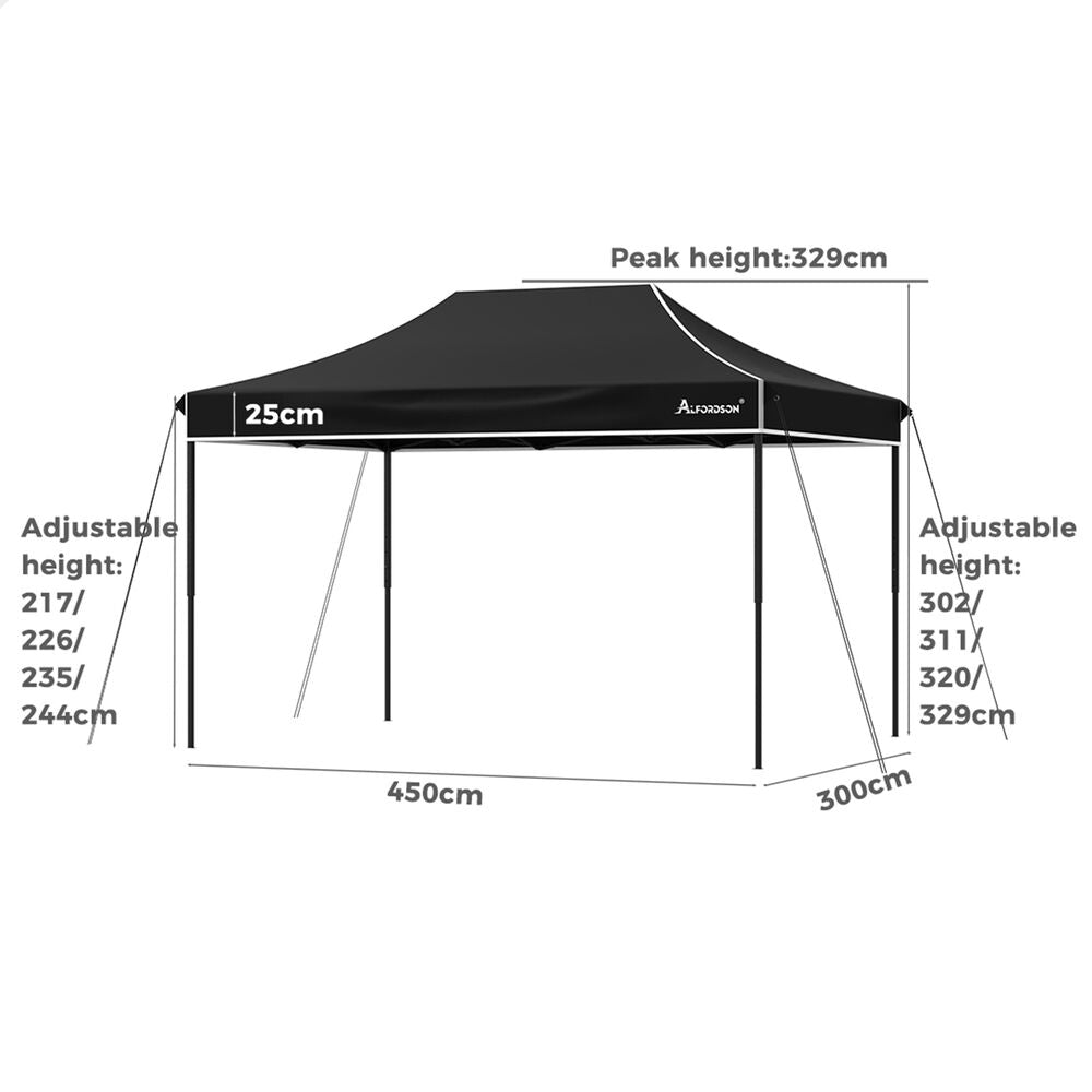 ALFORDSON Gazebo 4.5x3m Pop Up Marquee 600D Oxford Folding Outdoor Tent Black