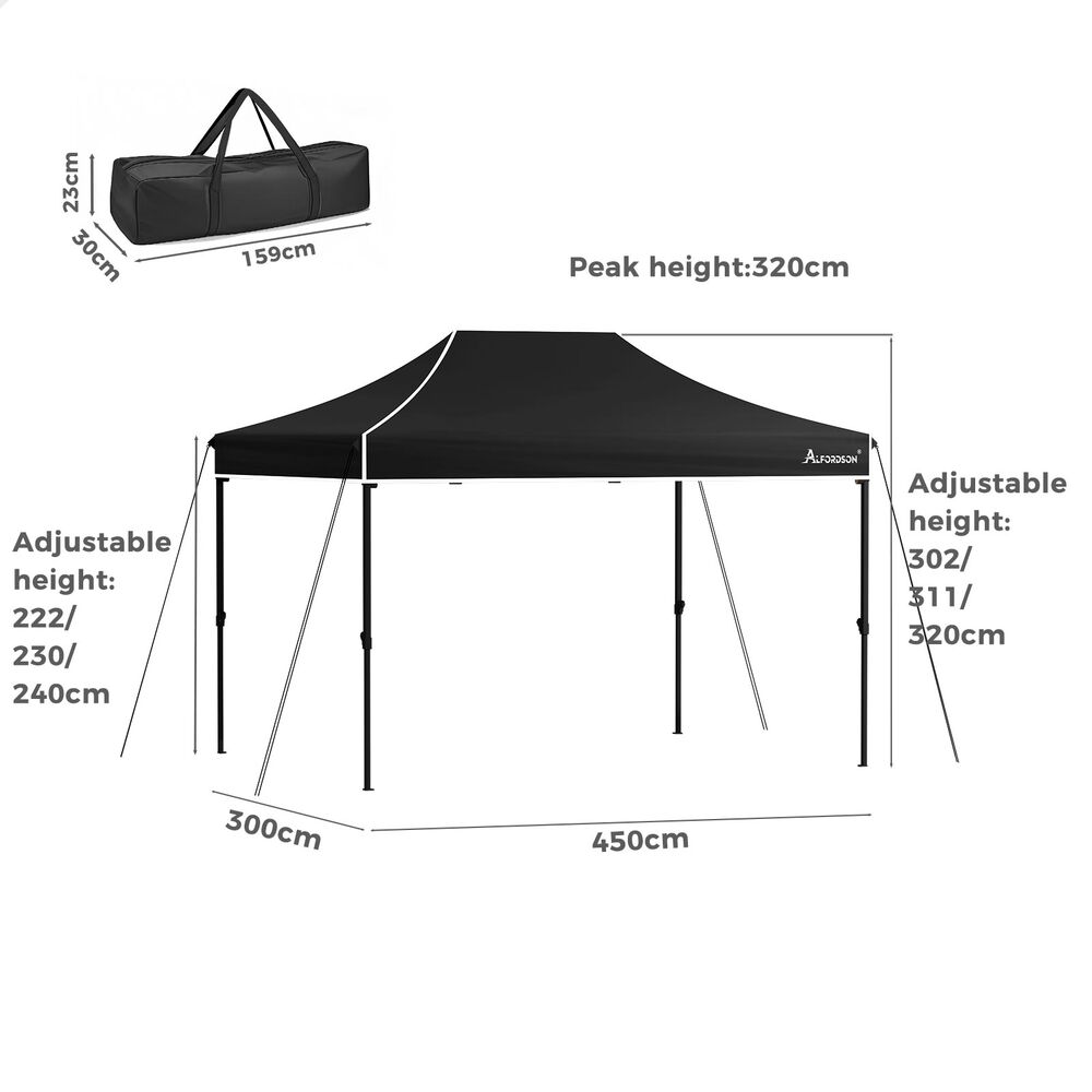 ALFORDSON Gazebo 3x4.5 Pop Up Tent Wedding Canopy Black