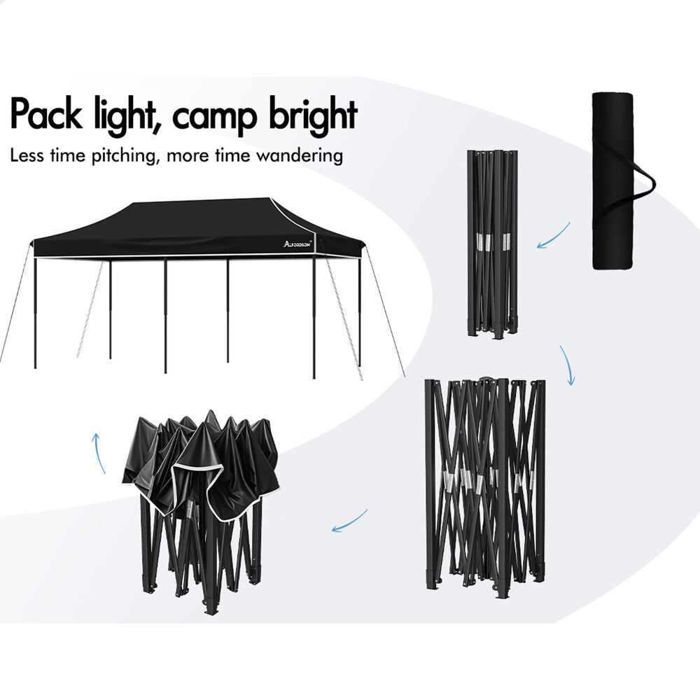 ALFORDSON Gazebo 6x3m Pop Up Marquee 600D Oxford Folding Outdoor Tent Black
