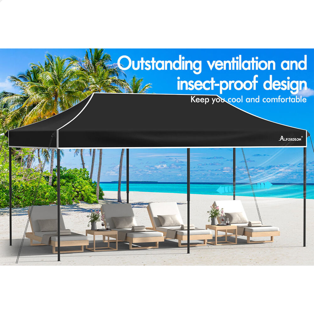 ALFORDSON Gazebo 6x3m Pop Up Marquee 600D Oxford Folding Outdoor Tent Black