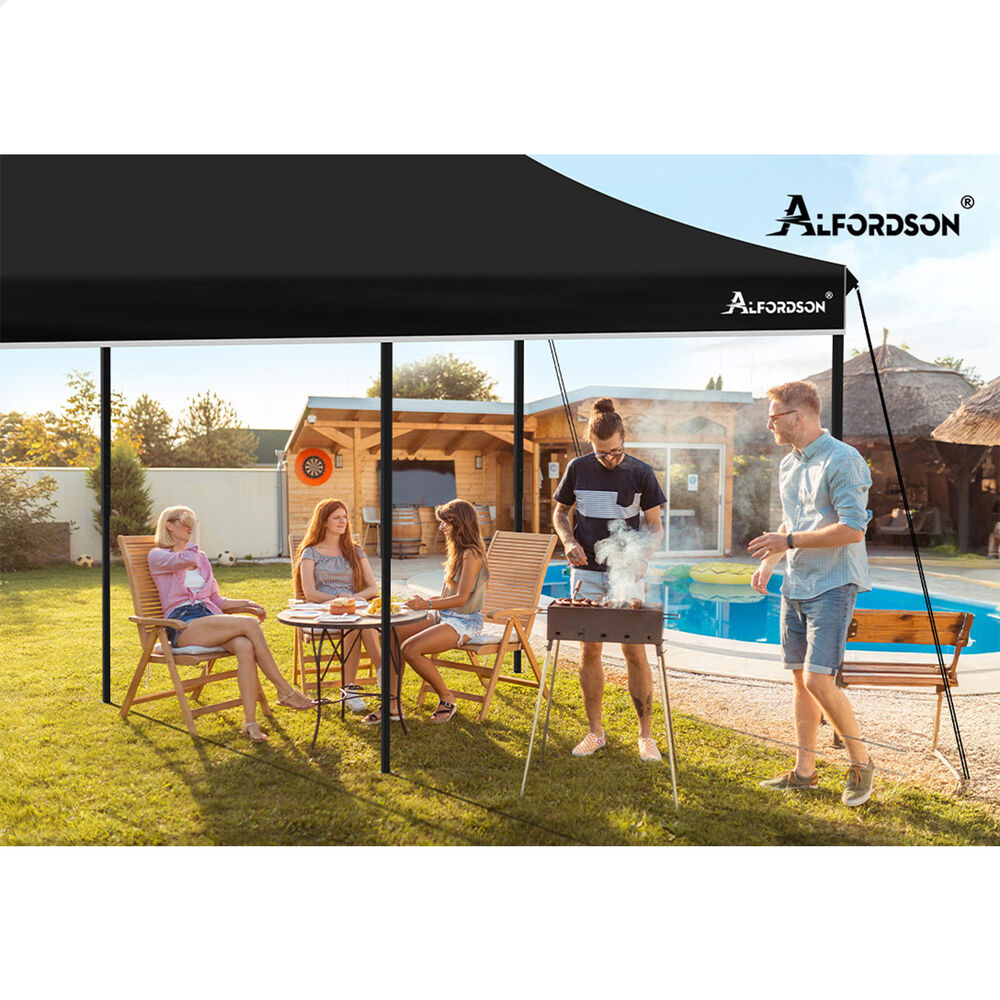 ALFORDSON Gazebo 6x3m Pop Up Marquee 600D Oxford Folding Outdoor Tent Black