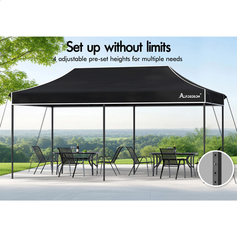 ALFORDSON Gazebo 6x3m Pop Up Marquee 600D Oxford Folding Outdoor Tent Black