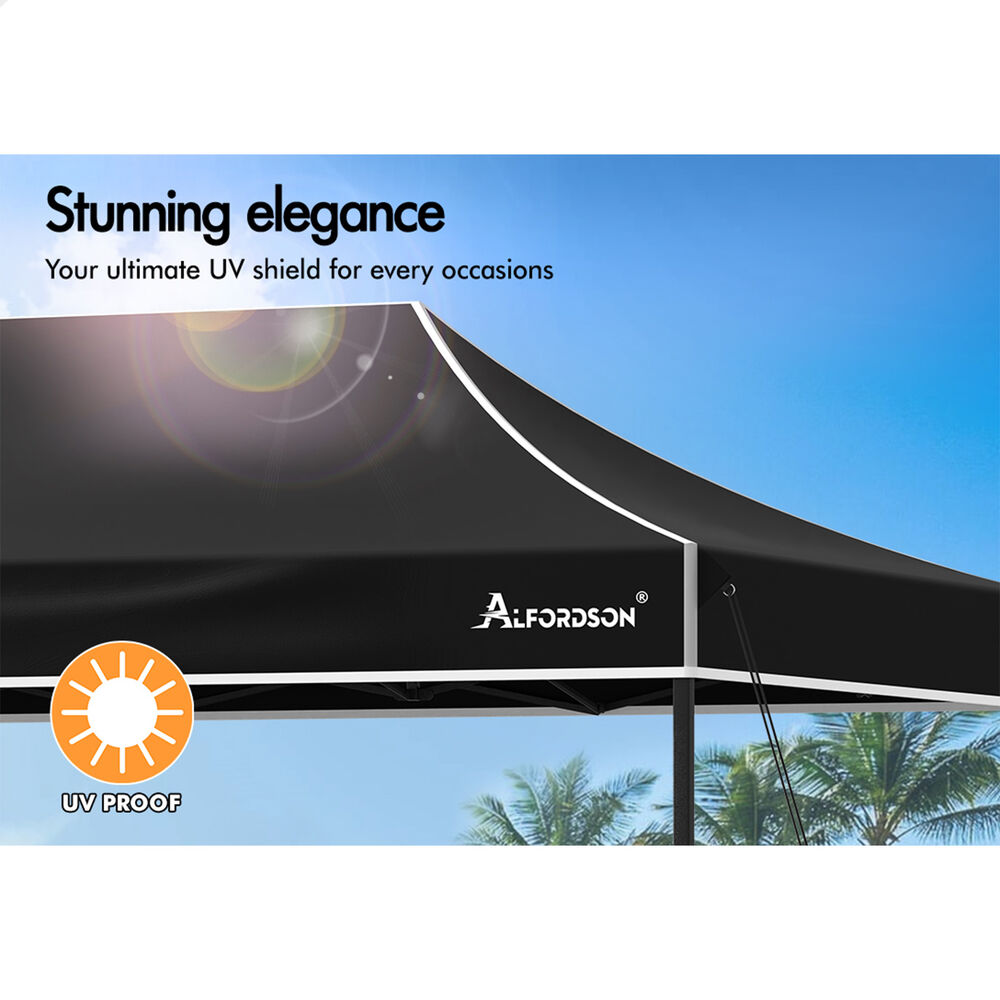 ALFORDSON Gazebo 6x3m Pop Up Marquee 600D Oxford Folding Outdoor Tent Black