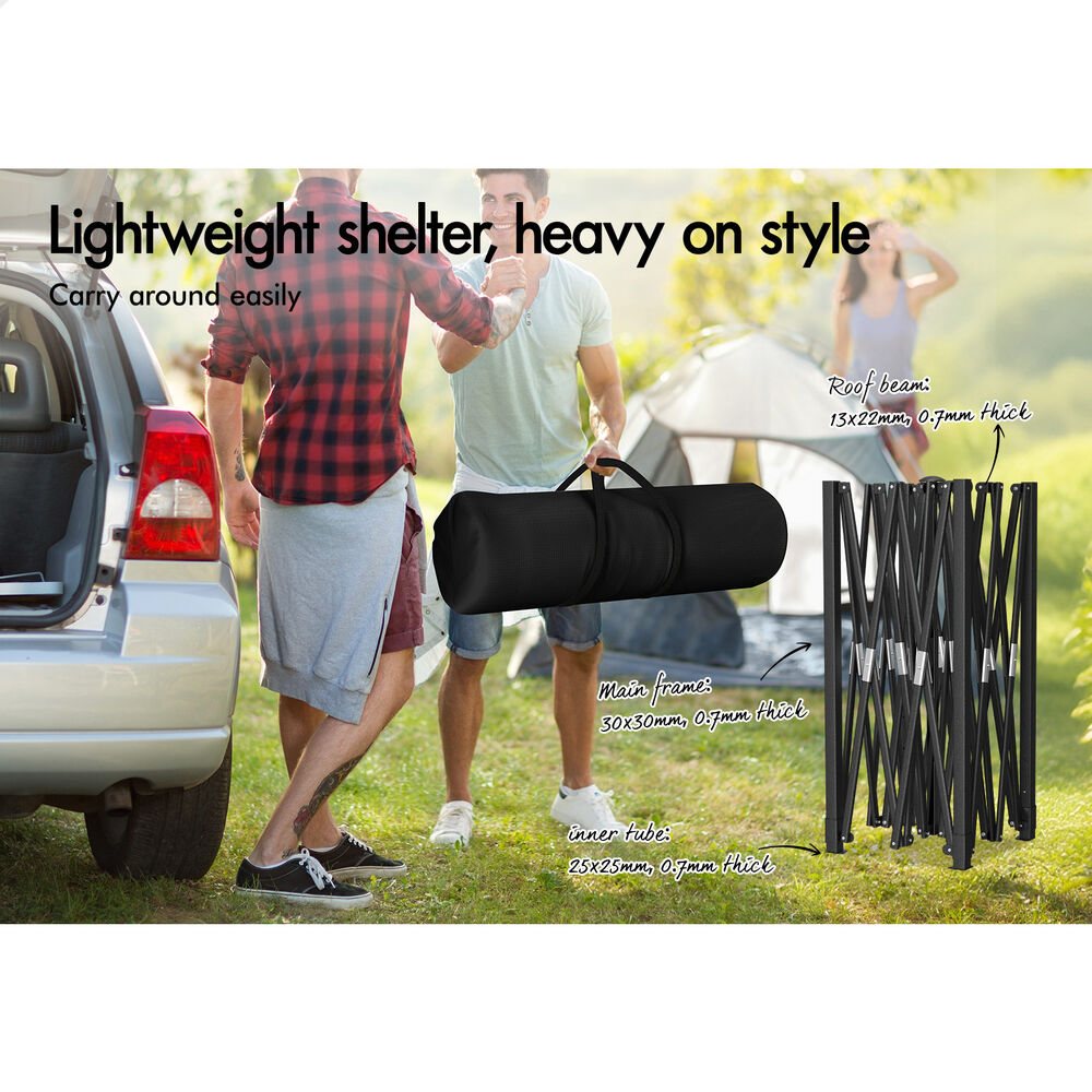 ALFORDSON Gazebo 6x3m Pop Up Marquee 600D Oxford Folding Outdoor Tent Black