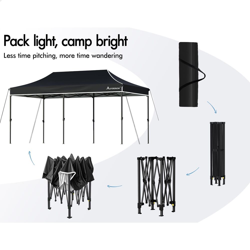 ALFORDSON Gazebo 3x6 Pop Up Tent Wedding Canopy Black