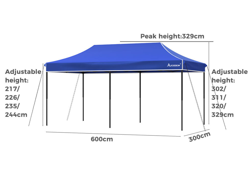 ALFORDSON Gazebo 6x3m Pop Up Marquee 600D Oxford Folding Outdoor Tent Blue