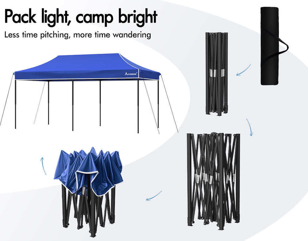 ALFORDSON Gazebo 6x3m Pop Up Marquee 600D Oxford Folding Outdoor Tent Blue