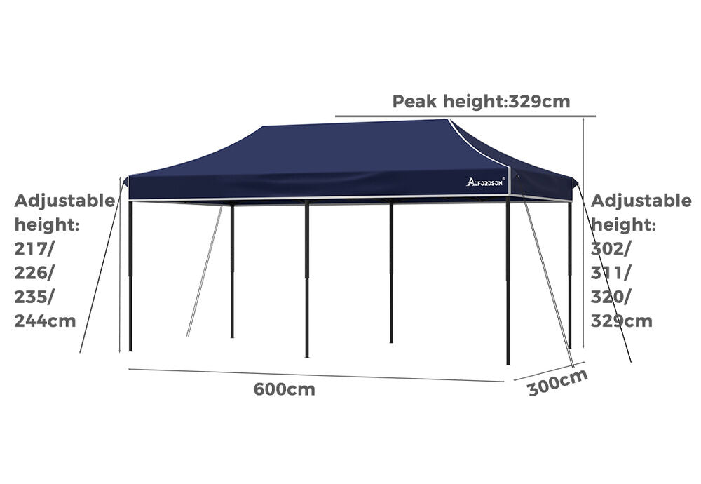 ALFORDSON Gazebo 6x3m Pop Up Marquee 600D Oxford Folding Outdoor Tent Navy